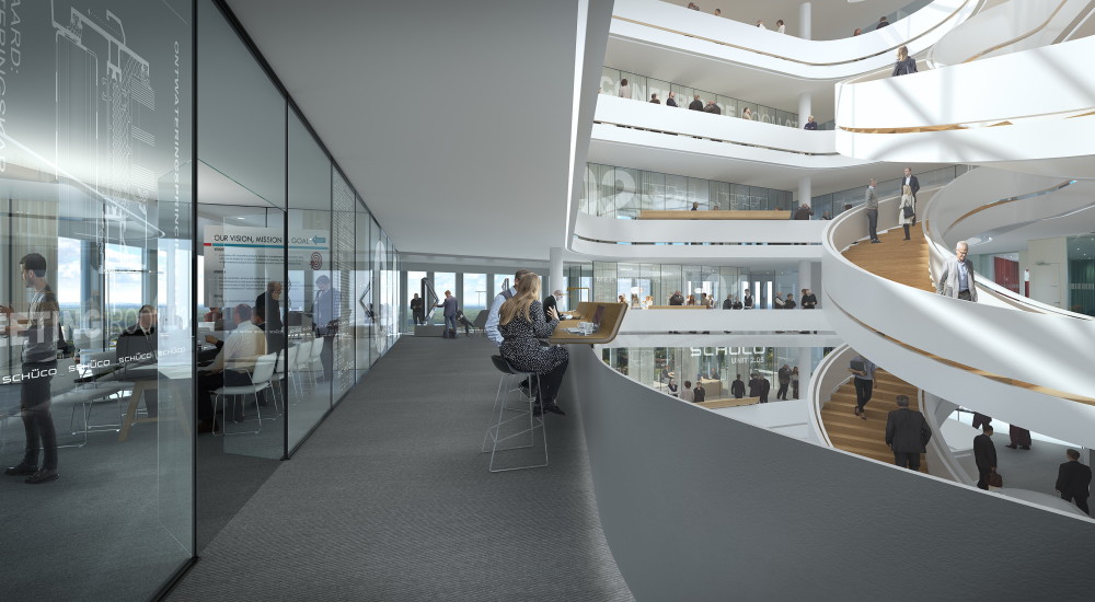Den nya byggnaden, designad av den renommerade danska arkitektbyrån 3XN, strävar efter att vara en modern arbetsplats som uppmuntrar till kommunikation över avdelningsgränserna och främjar spontana sammankomster och kunskapsutbyten.