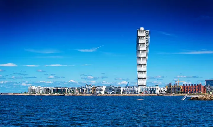 Swedish Malmo West Harbor Area Cityscape With Turning Torso