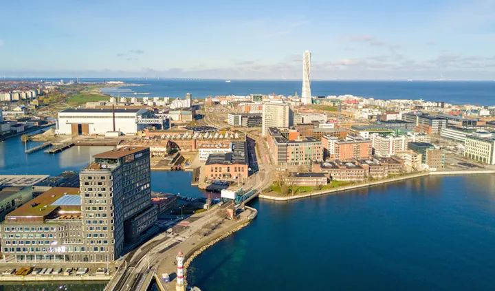 west harbor area with the Turning Torso skyscraper