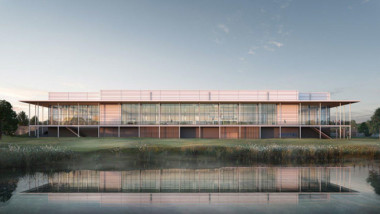 Modernistiskt badhus vid Mälarens strand