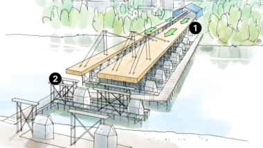 Körbanan i trä börjar ta form på Karlgårdsbron